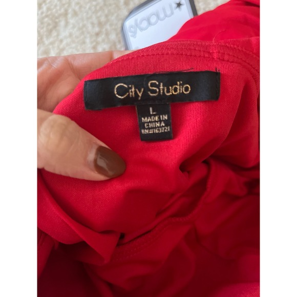 🆕City Studio Sexy Red Square Neck Ruched Bodycon Mini Cocktail Dress Women Sz L - Picture 7 of 7